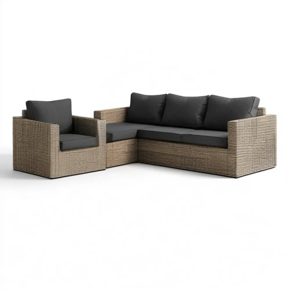 Zestaw wypoczynkowy z technorattanu PE, sofa 200 x 75 x 70 cm i fotel 85 x 75 x 70 cm, Beżowy/Antracytowy