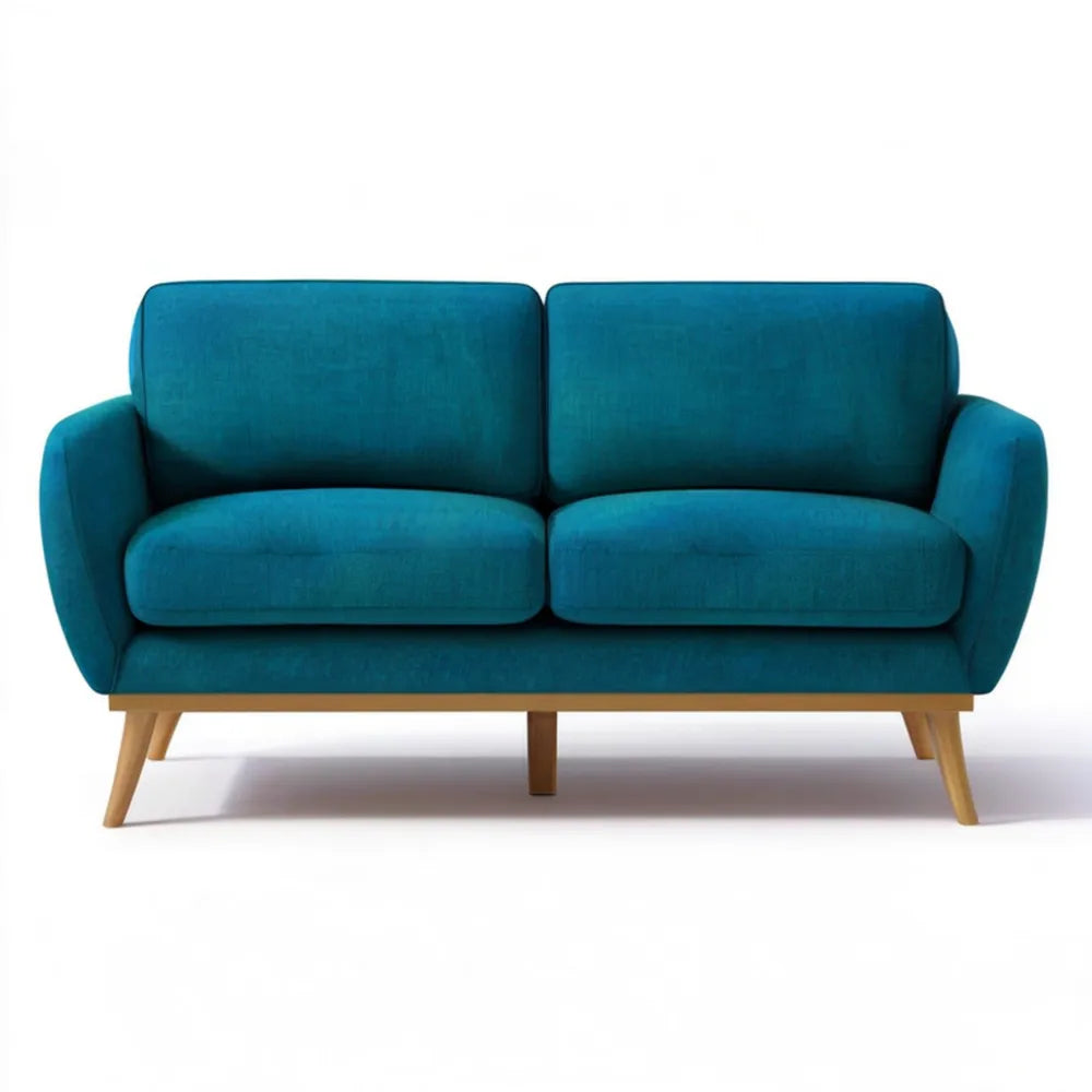 Dwuosobowa sofa z aksamitu poliestrowego Turkusowa/Naturalny jasnobrązowy 150 x 85 x 82 cm