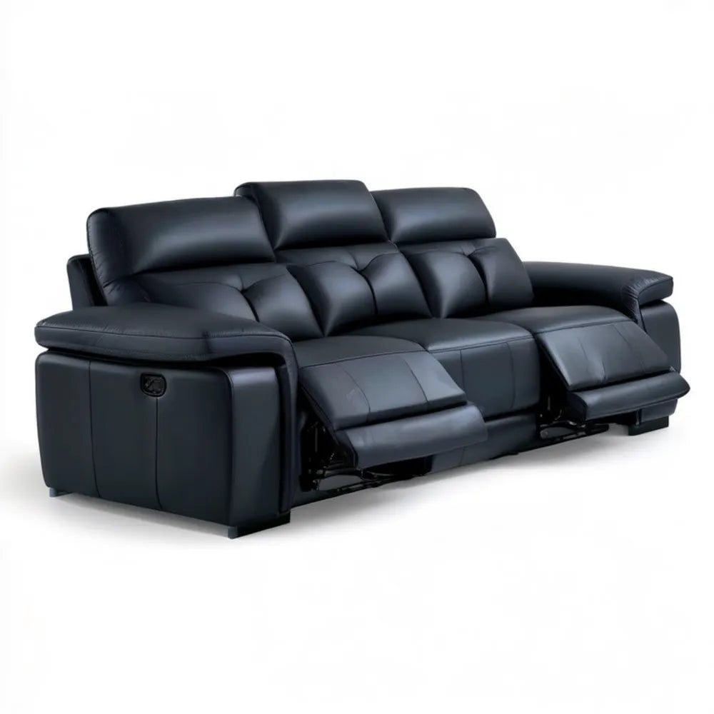 Czarna sofa 3-osobowa z manualną funkcją relaksu, tapicerka PU, 210 x 95 x 100 cm