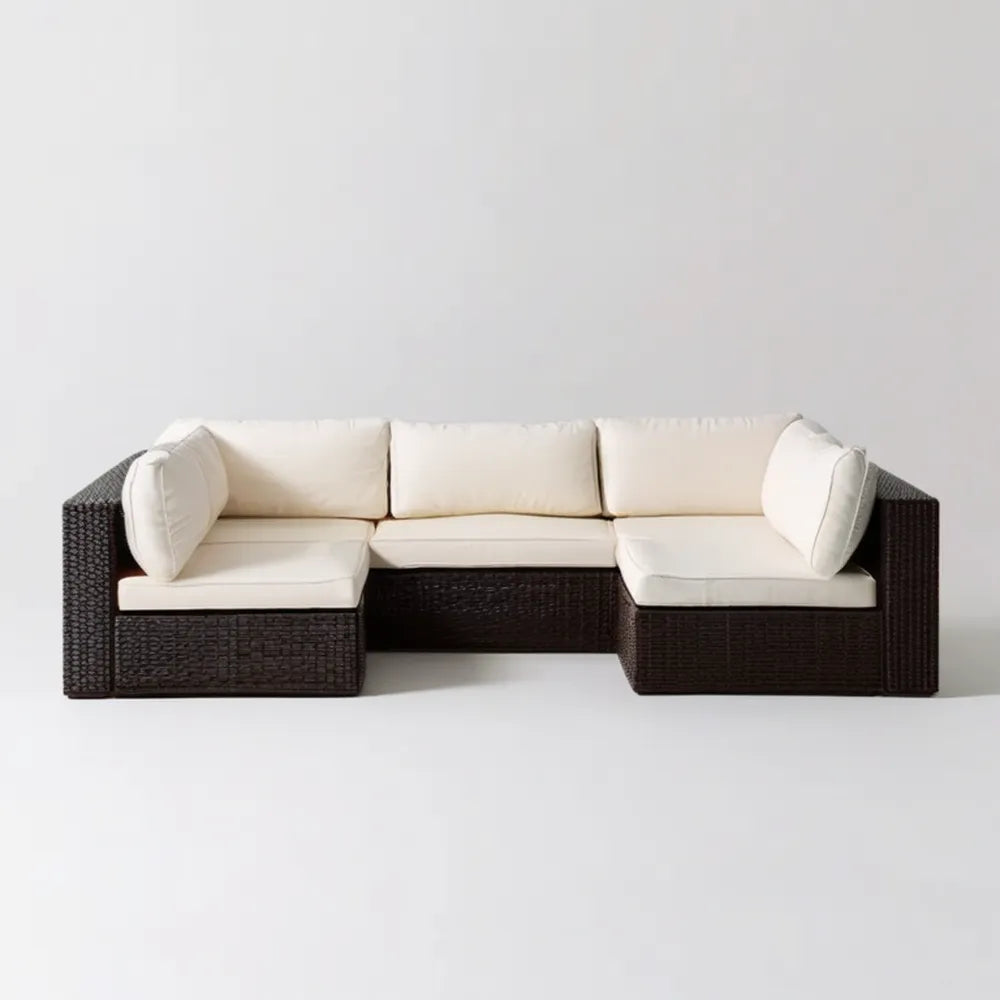 Modułowa sofa ogrodowa z technorattanu, brązowo-kremowa, 210 x 75 x 63 cm