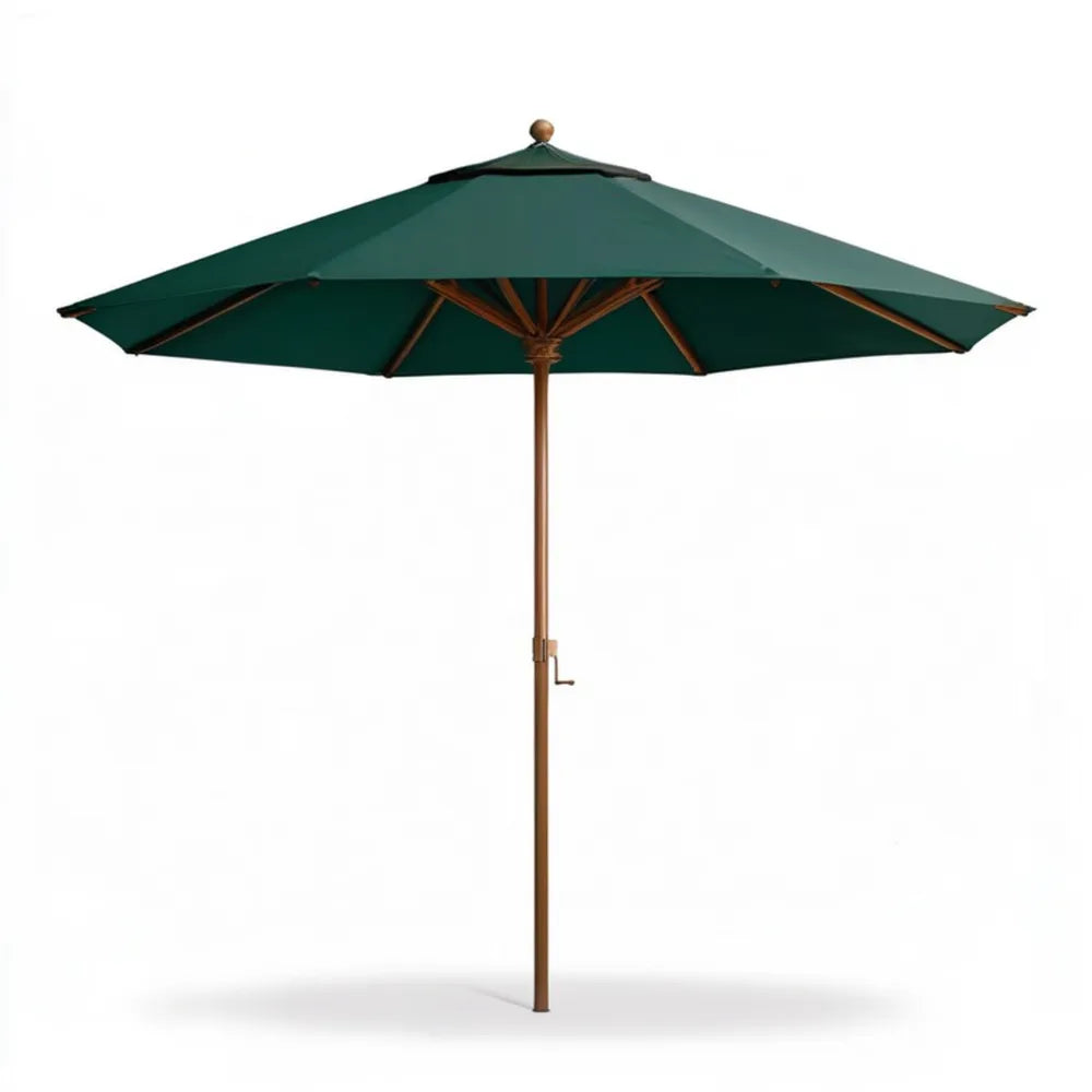 Parasol ogrodowy z korbą, lite drewno i poliester, ciemnozielony/brązowy, Ø 300 cm