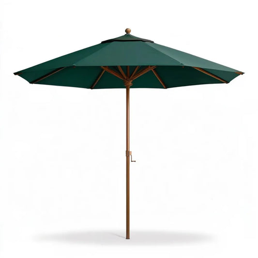 Parasol ogrodowy z korbą, lite drewno i poliester, ciemnozielony/brązowy, Ø 300 cm
