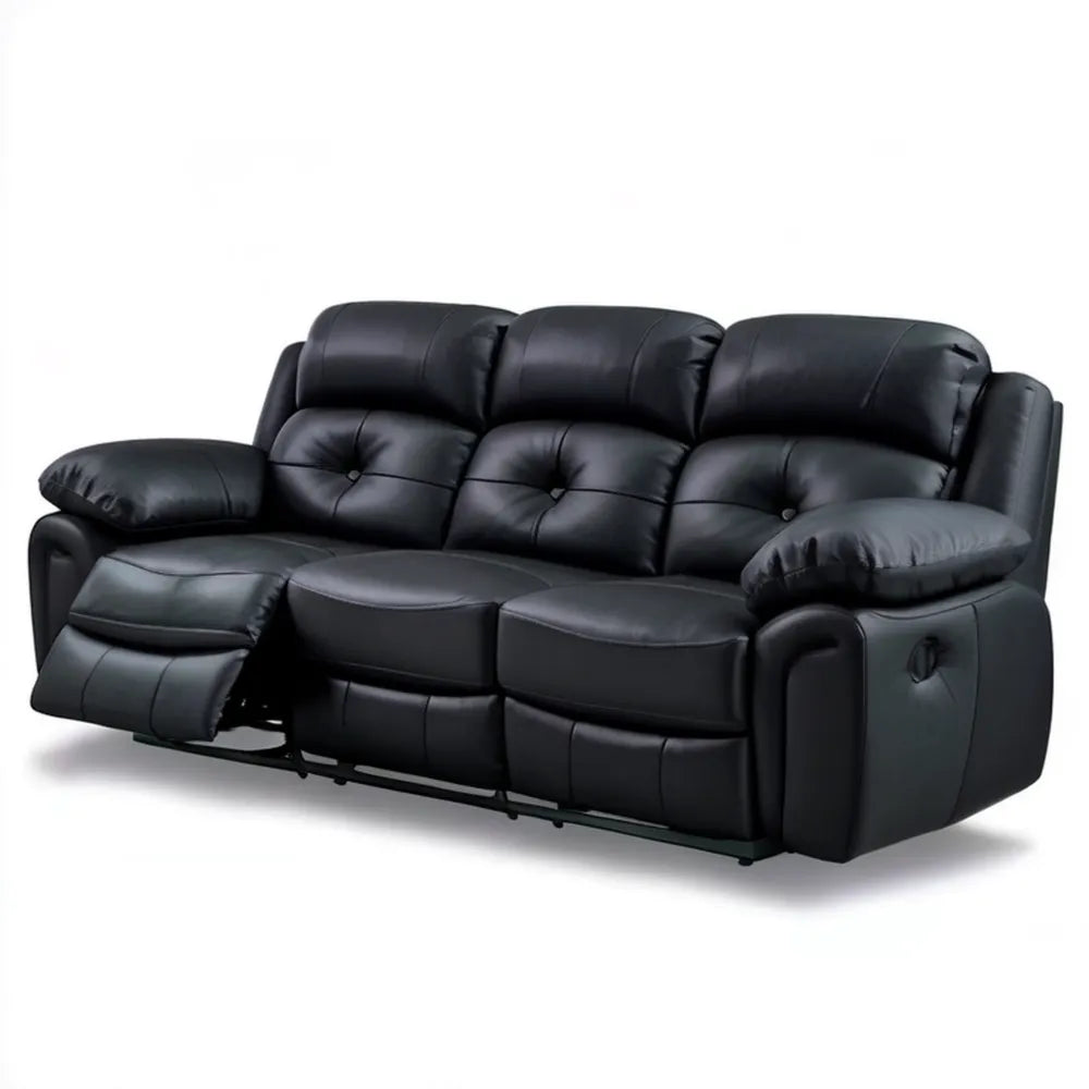 Czarna sofa 3-osobowa z ręczną funkcją relaksu, skóra syntetyczna PU, 210 x 95 x 100 cm