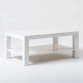 Biały prostokątny stolik kawowy z lakierowanej płyty MDF z dolną półką, 90 x 55 x 45 cm