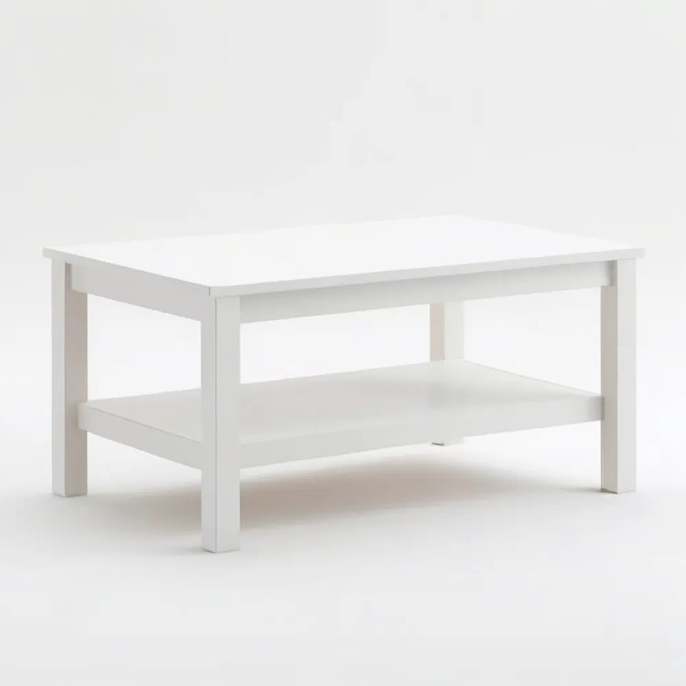 Biały prostokątny stolik z półką 90 x 55 x 45 cm