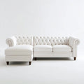 Biała sofa narożna Chesterfield z lewym szezlongiem, tapicerka PU, 260 x 160 x 75 cm