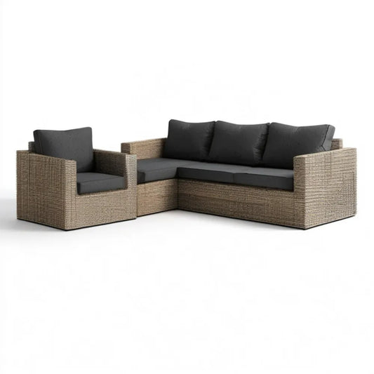 Zestaw wypoczynkowy z technorattanu PE, sofa 200 x 75 x 70 cm i fotel 85 x 75 x 70 cm, Beżowy/Antracytowy