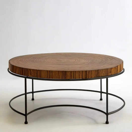 Okrągły stolik kawowy z blatem MDF w fornirze dębowym, brązowo-czarny, Ø 90 × 45 cm