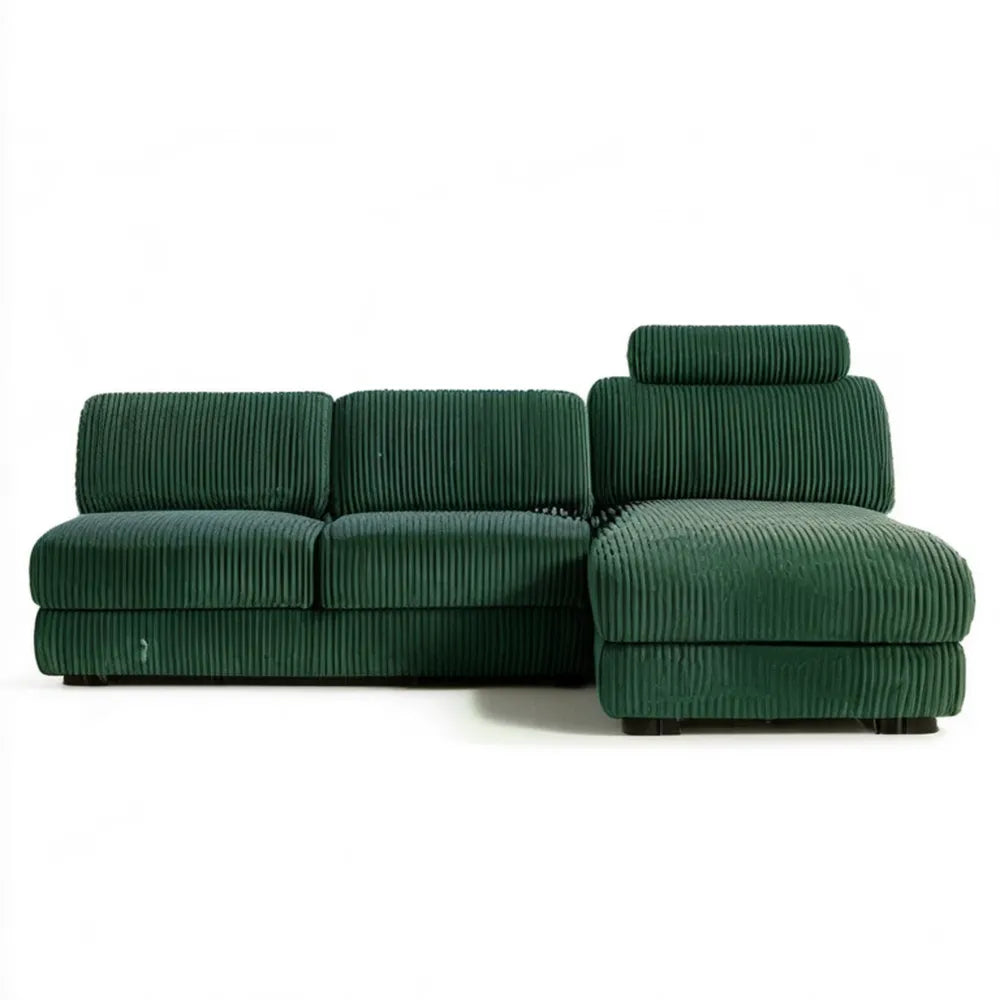 3-osobowa sofa narożna z prawostronnym szezlongiem, sztruksowa, ciemnozielona, 260 x 160 x 85 cm