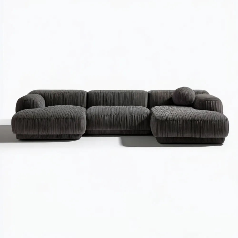 Grafitowa modułowa sofa narożna ze sztruksu, symetryczna, 310 × 165 × 76 cm