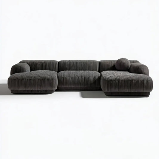 Grafitowa modułowa sofa narożna ze sztruksu, symetryczna, 310 × 165 × 76 cm