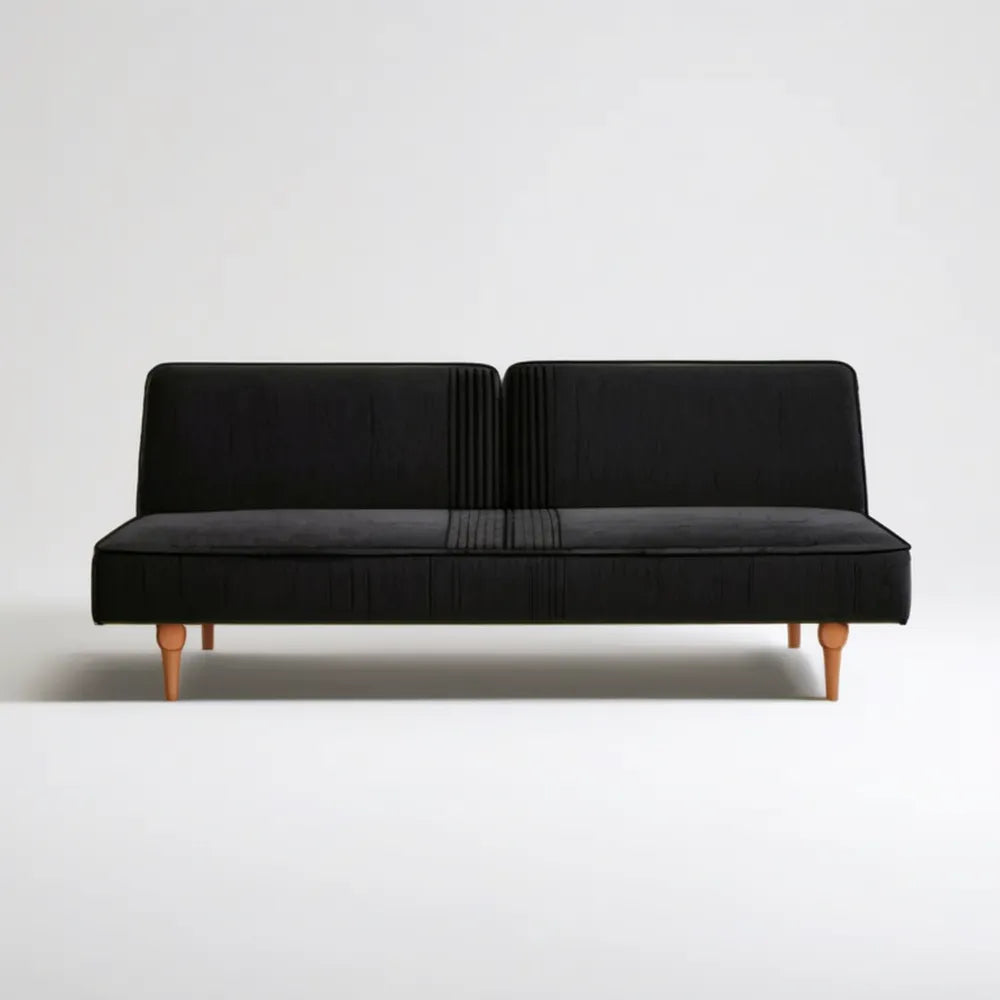 Czarna sofa trzyosobowa z tapicerką poliestrową i bukowymi nogami 200 x 85 x 85 cm